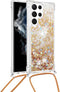 Lunso - Geschikt voor Samsung Galaxy S23 Ultra - Telefoonhoes met koord - Glitter Goud