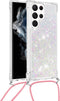 Lunso - Geschikt voor Samsung Galaxy S23 Ultra - Telefoonhoes met koord - Glitter Zilver/Roze