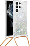 Lunso - Geschikt voor Samsung Galaxy S23 Ultra - Telefoonhoes met koord - Glitter Zilver