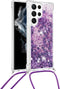 Lunso - Geschikt voor Samsung Galaxy S23 Ultra - Telefoonhoes met koord - Glitter Paars