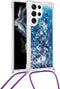Lunso - Geschikt voor Samsung Galaxy S23 Ultra - Telefoonhoes met koord - Glitter Blauw