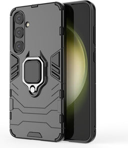 Lunso - Geschikt voor Samsung Galaxy S24 Plus / S24+ - Armor backcover hoes met ringhouder - Zwart