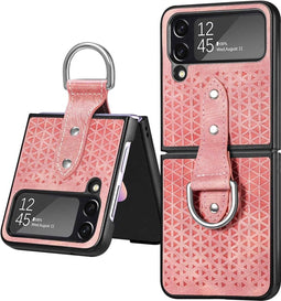 Lunso - Geschikt voor Samsung Galaxy Z Flip4 - Kunstleren backcover hoesje met ringhouder - Roze