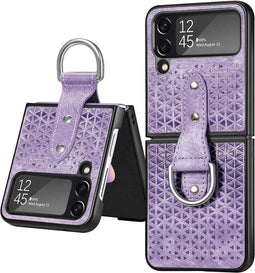 Lunso - Geschikt voor Samsung Galaxy Z Flip4 - Kunstleren backcover hoesje met ringhouder - Paars