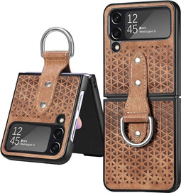 Lunso - Geschikt voor Samsung Galaxy Z Flip4 - Kunstleren backcover hoesje met ringhouder - Bruin