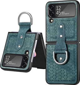 Lunso - Geschikt voor Samsung Galaxy Z Flip4 - Kunstleren backcover hoesje met ringhouder - Groen