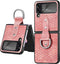 Lunso - Geschikt voor Samsung Galaxy Z Flip4 - Kunstleren backcover hoesje met ringhouder - Roze