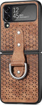 Lunso - Geschikt voor Samsung Galaxy Z Flip4 - Kunstleren backcover hoesje met ringhouder - Bruin