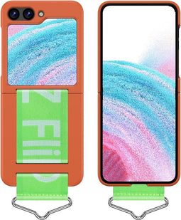 Lunso - Geschikt voor Samsung Galaxy Z Flip5 - Hoes met band - Oranje/Groen