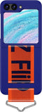 Lunso - Geschikt voor Samsung Galaxy Z Flip5 - Hoes met band - Blauw/Oranje