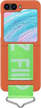 Lunso - Geschikt voor Samsung Galaxy Z Flip5 - Hoes met band - Oranje/Groen