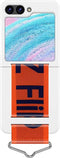 Lunso - Geschikt voor Samsung Galaxy Z Flip5 - Hoes met band - Wit/Oranje