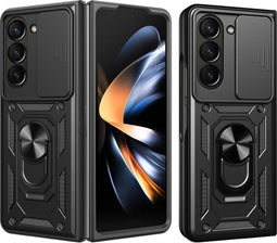 Lunso Geschikt voor Samsung Galaxy Z Fold 6 - Armor backcover hoes met ringhouder - Zwart