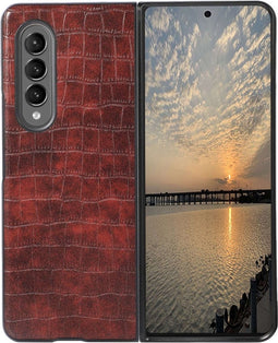 Lunso - Geschikt voor Samsung Galaxy Z Fold4 - Croco patroon cover hoes - Bruin