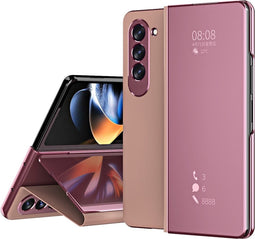 Lunso Geschikt voor Samsung Galaxy Z Fold5 - Window view cover hoes - Rose Goud