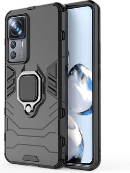 Lunso - Geschikt voor Xiaomi 12T Pro - Armor backcover hoes met ringhouder - Zwart