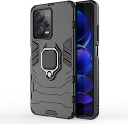 Lunso - Geschikt voor Xiaomi Poco X5 Pro - Armor backcover hoes met ringhouder - Zwart