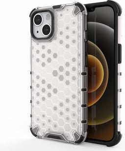 Lunso - Honinggraat Armor Backcover hoes - Geschikt voor iPhone 13 - Wit