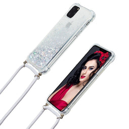 Lunso iPhone 12 Pro Max - Backcover hoes met koord - Glitter Zilver