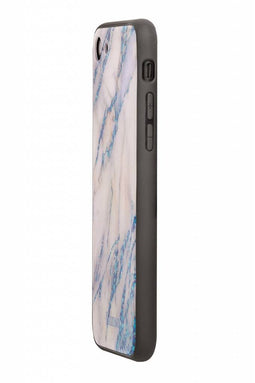Lunso - marmeren backcover hoes - iPhone SE (2022 / 2020) / 8 / 7 / 6(s) - lichtblauw