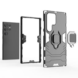 Lunso - Samsung Galaxy S24 Ultra - Armor backcover hoes met ringhouder - Zwart