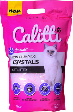 Calitti - Silikat Katzenstreu | Premium Crystals Silikatstreu | Antibakteriell Katzensand mit frischem Lavendelduft | 3,8 L