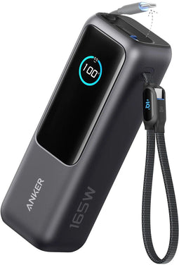 Anker PowerCore 25K - Powerbank 25000mAh - 3x 100W USB-C Poorten - Zwart - Ingebouwde Intrekbare Kabels - Real-Time Smart Display