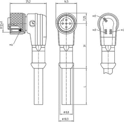 Lutronic 1141 Sensor/actuator connector, geassembleerd M12 Aantal polen: 4 Koppeling, haaks 2.00 m 1 stuk(s)