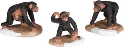 Luville - Chimpanzee family 3 stuks - l5xb4,5xh4,5cm - Kersthuisjes & Kerstdorpen
