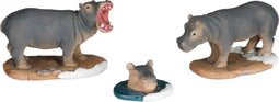 Luville - Hippopotamus family 3 stuks - l9,5xb5xh6cm - Kersthuisjes & Kerstdorpen