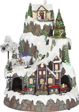 LuVille Kerstdorp Miniatuur Bergdorpje met Trein - H43 x Ø31 cm