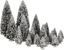LuVille Kerstdorp Miniatuur Evergreen Bomen - 21 Stuks - H22 x Ø8 cm