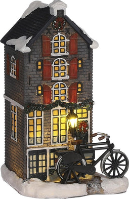 Luville Kerstdorp Miniatuur Grachtenpand - L11 x B9,5 x H18,5 cm
