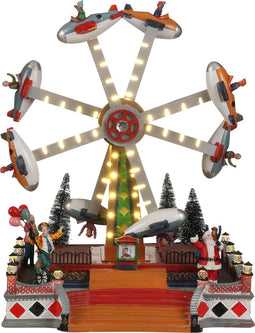 Luville Kerstdorp Miniatuur Kermisattractie met Vliegtuigjes - L27,5 x B23,5 x H35,5 cm