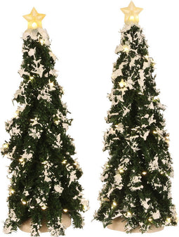 Luville - Snowy Conifer with lights battery operated 2 pieces - Kersthuisjes & Kerstdorpen