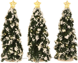 Luville - Snowy Conifer with lights battery operated 3 pieces - Kersthuisjes & Kerstdorpen