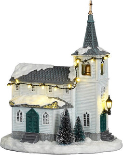 Luville - Wooden church battery operated l20xb14xh22,5cm