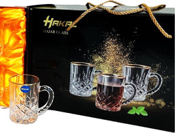 Luxe Glazen gouden rand met oortje - set van 6