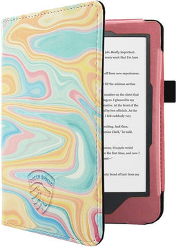 Luxe Hoesje Geschikt voor Kobo Clara HD Hoes Cover Sleepcover Abstract Turquoise - ereader hoesje - cover