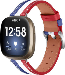 Luxe Leren Bandje Geschikt Voor Fitbit Versa 3, Sense - Blauw Wit Rood