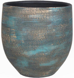 Luxe plantenpot/bloempot blauw/goud Madeira van keramiek 14 cm - Keramische plantenpotten/plantenbakken