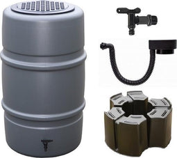 Luxe set antraciet: Regenton 227L + luxe vulautomaat + voet + kraan en kindveilig deksel