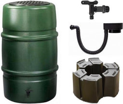 Luxe set groen: Regenton 227L + luxe vulautomaat + voet + kraan en kindveilig deksel
