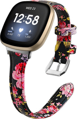 Luxe Slim Roos Bandje Leer Geschikt Voor Fitbit Versa 3, Sense - Zwart Roze
