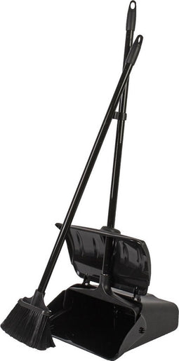 Luxe stoffer en blik zwart met steel en automatische opvangblik 108 x 34 x 18 cm - stofblikset - schoonmaakartikelen