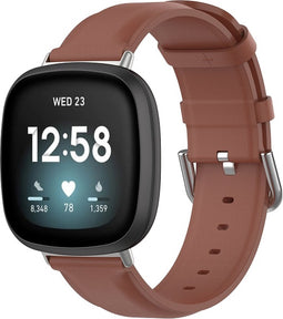 Luxe Tailed Leren Bandje Geschikt Voor Fitbit Versa 3, Sense - Bruin