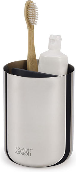 Luxe Tandenborstel Organizer, 9 x 9 x 11.7 CM, Met 2 verdeelvakken, RVS, Zilver - Joseph Joseph | EasyStore