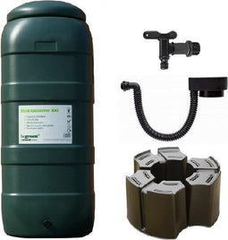 Luxe voordeelset 100L groen Rainsaver regenton + kraan + voet + vulautomaat - muurmodel - waterton