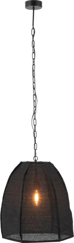 J-Line hanglamp Peer - linnen/ijzer - zwart - small