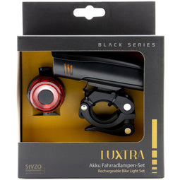 Luxtra LED bicycle light set max. 30 lux, with battery and USB charging cable
